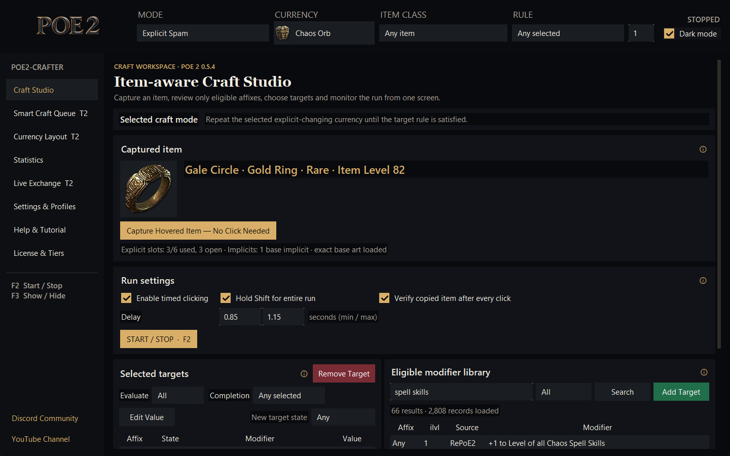 Poe2-Crafter Craft Studio in dark mode